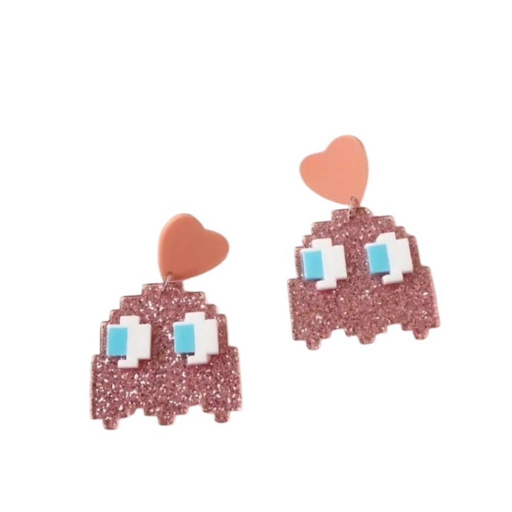 Pink Pac-Man Dangle Earrings